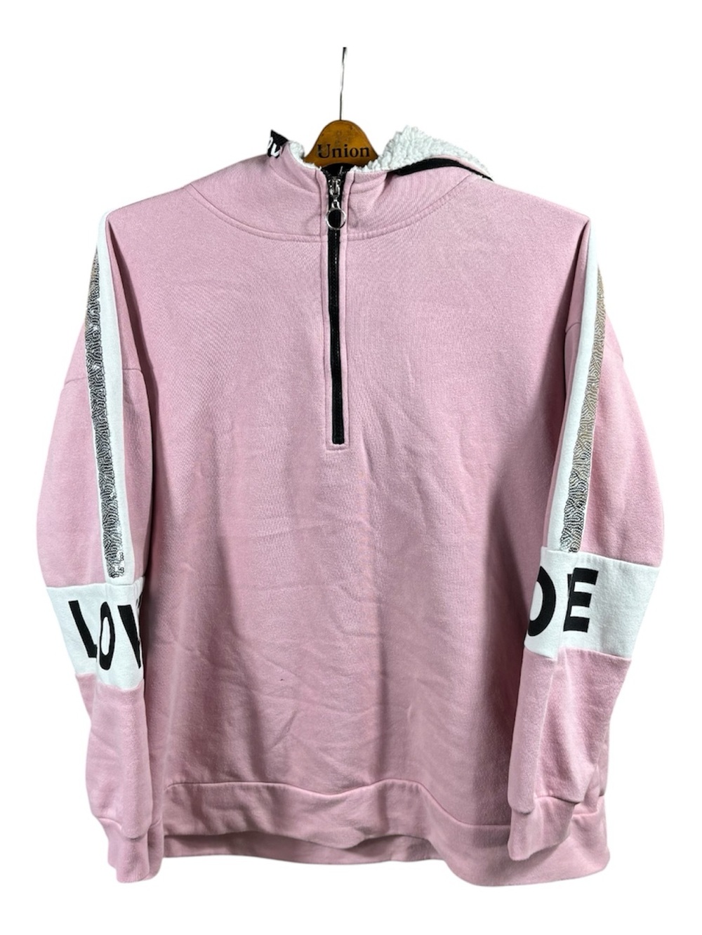 No Boundaries Love Spellout Women’s Half Zip Up Long Sleeve Hoodie Size 3XL